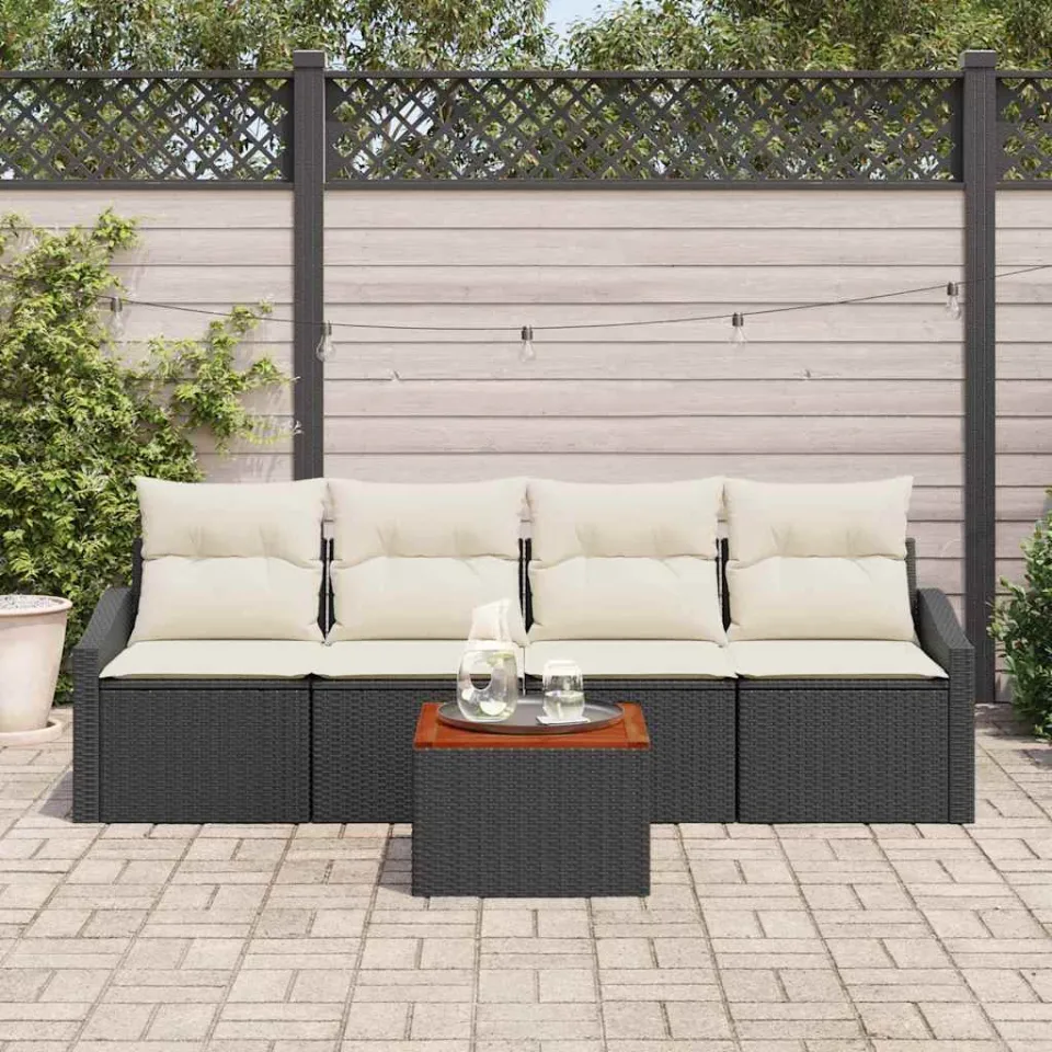 vidaXL Tuinbankenset 5 st Zwart poly rattan, foto 2