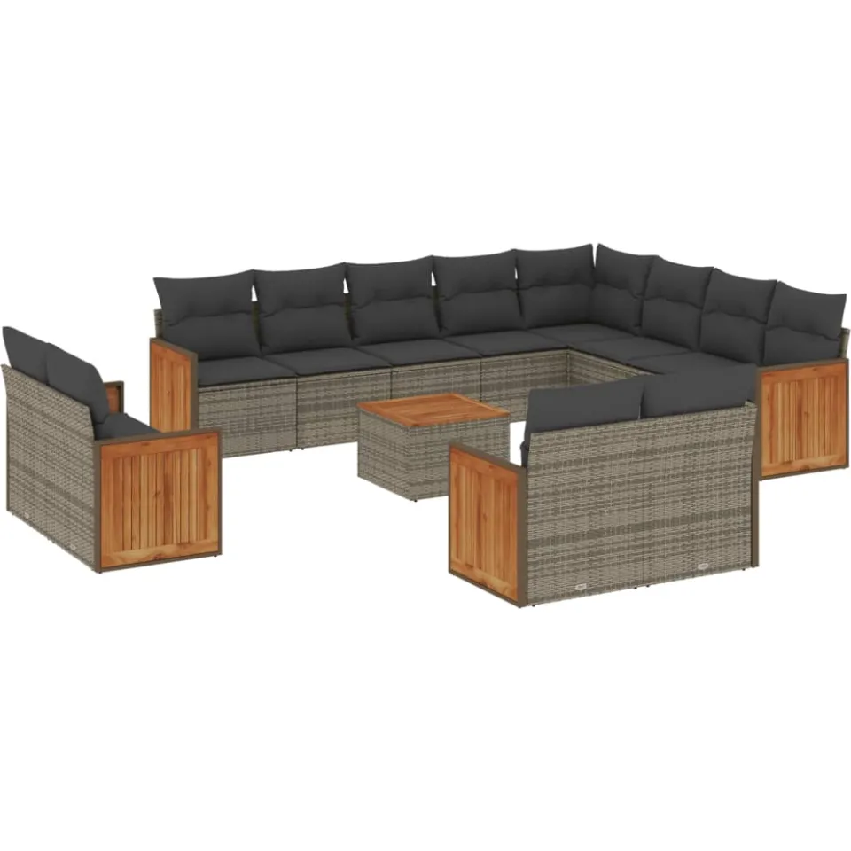 vidaXL 13-delige Loungeset met kussens poly rattan grijs, foto 3