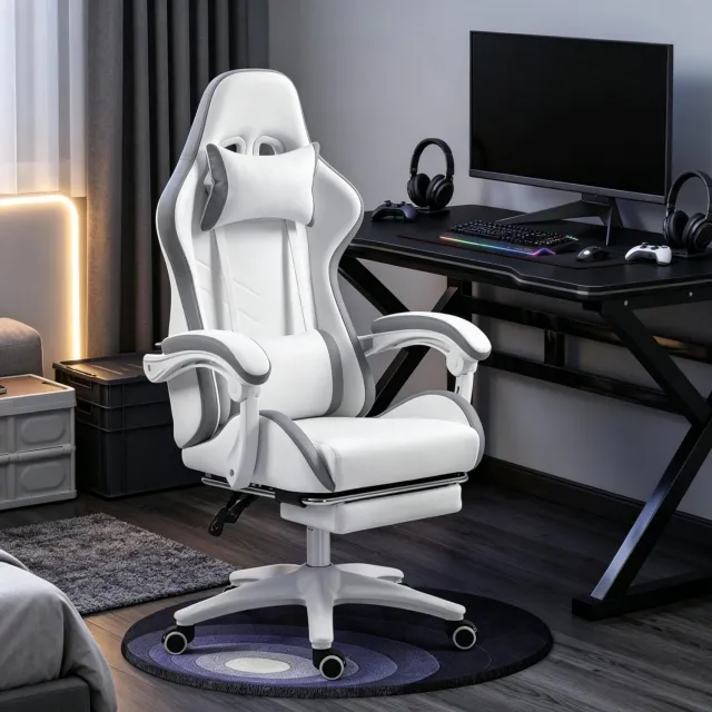MODENUIT Gamingstoel 65 x 65 cm - Rugleuning Tot 135 Graden - Voor Kantoor - Staal - Wit en Grijs