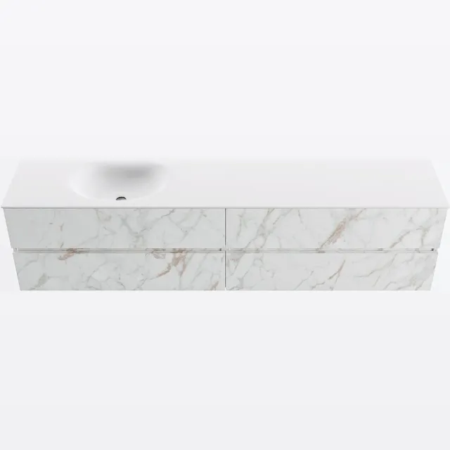 Mondiaz VICA 200cm badmeubel onderkast Carrara 4 lades. Wastafel MOON links 1 kraangat, kleur Talc. Cararra