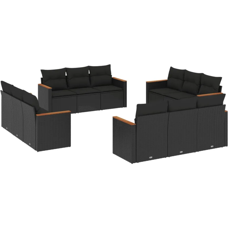 vidaXL 12-delige Loungeset met kussens poly rattan zwart, foto 3