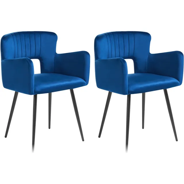Beliani SANILAC - Eetkamerstoel set van 2 - Marineblauw - Fluweel