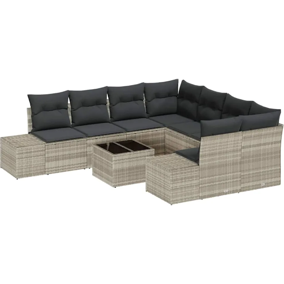 vidaXL Tuin Sofa Set 9 st Lichtgrijs poly rattan