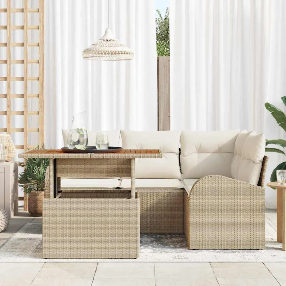 vidaXL Tuin Sofa Set 5 st Beige Poly riet, foto 3