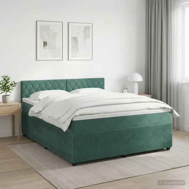 vidaXL Boxspringbed met matras Donkergroen 140 x 200 cm Fluweel