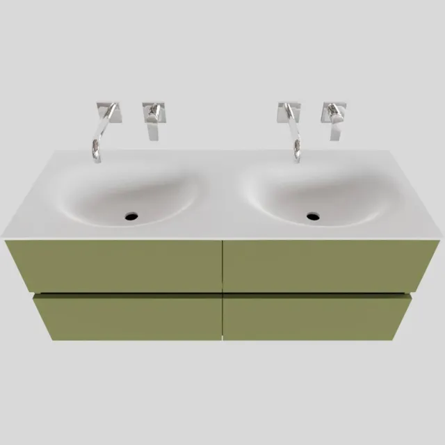Boss & Wessing Badkamermeubel Solid Surface BWS Stockholm 120x46 cm Dubbel Mat Groen 4 Laden (zonder kraangaten)