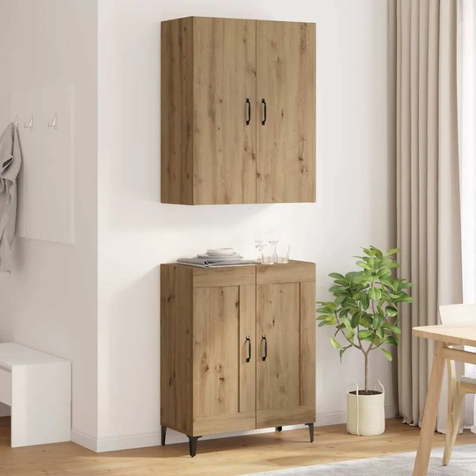 vidaXL Highboard Artisan Eiken 69,5 x 34 x 180 cm Bewerkt hout, foto 3