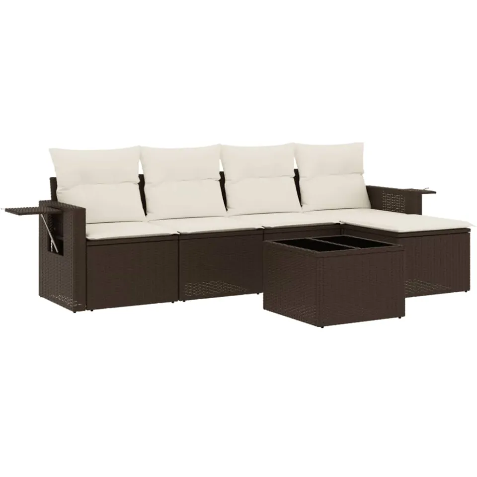 vidaXL 6-delige Loungeset met kussens poly rattan bruin, foto 3