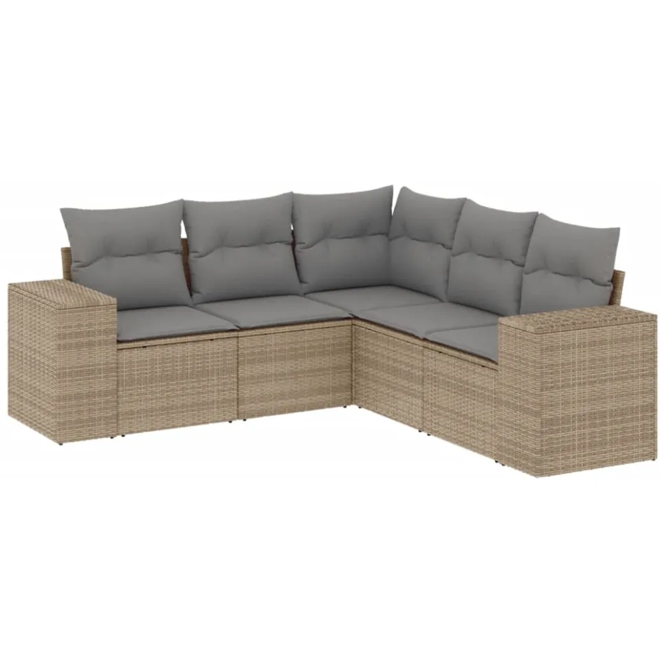 vidaXL 5-delige Loungeset met kussens poly rattan beige, foto 3
