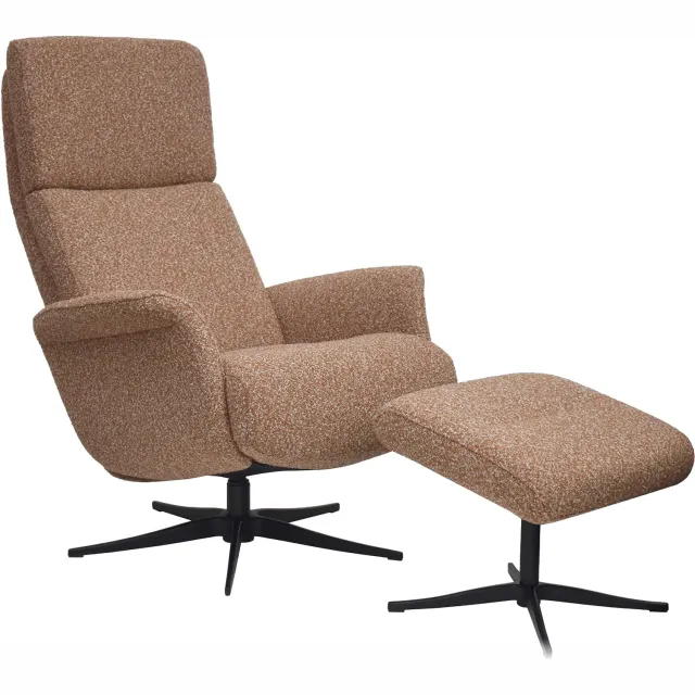 Goossens Relaxstoel Zenica, Relaxfauteuil (incl hocker) stof gemeleerd fijn geweven brique