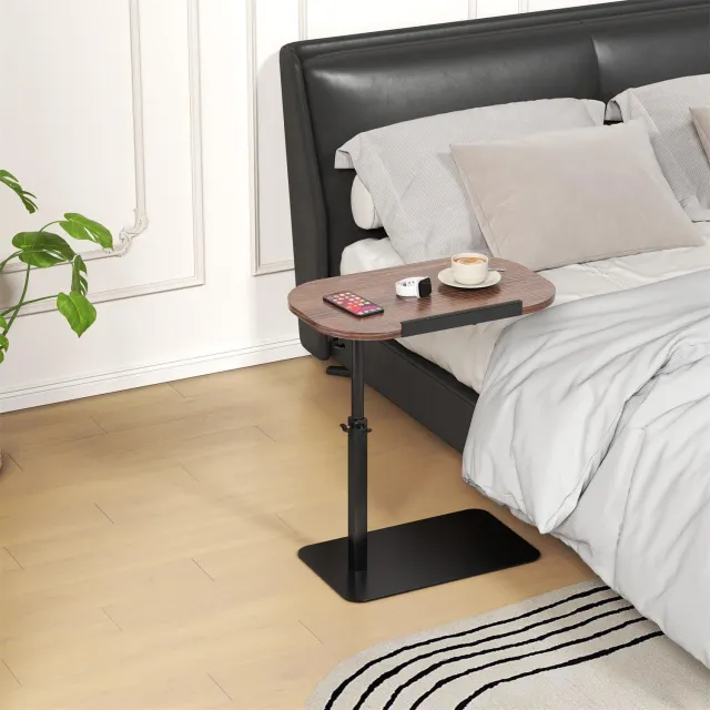 Danky C-Vormige Bijzettafel - In Hoogte Verstelbaar 40-80 cm - Gasveer & Draaibaar - Compact Tafelblad voor Bank en Bed Bruin
