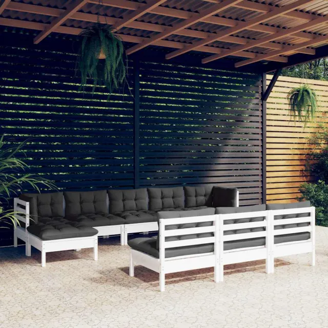 vidaXL 10-delige Loungeset met kussens grenenhout wit, foto 2