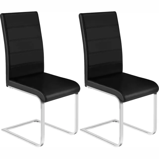 Klarven Eetkamerstoelen Leer zwart - Leren Eetkamerstoelen - Eetkamerstoelen Set Van 2 - Dining Chairs - Ergonomische Rugleuning - Stabiel Sledeframe - Draagkracht Tot 120 Kg - B41xh100xd55,5cm