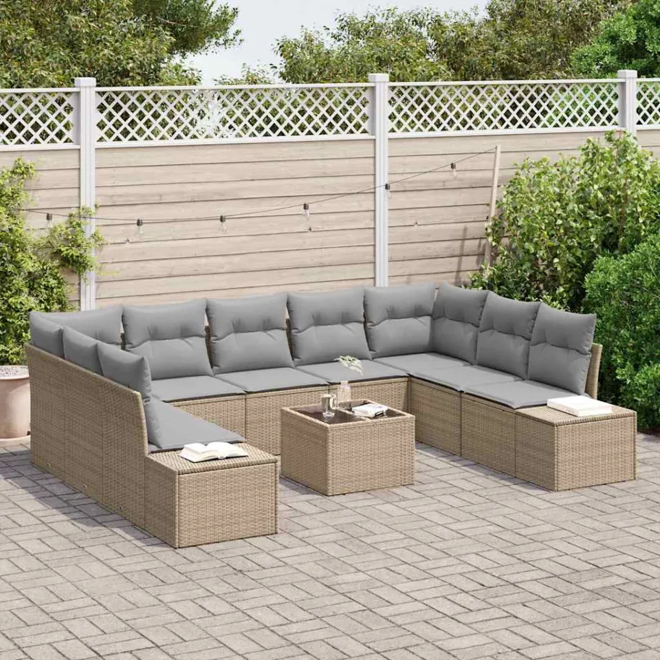 vidaXL Tuin Sofa Set 10 st Beige poly rattan, foto 2