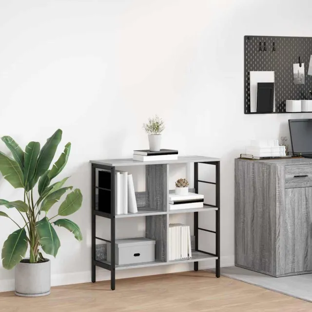 vidaXL Boekenkast 4-laags 82 x 32 x 79 cm Bewerkt hout Grijs Sonoma, foto 2