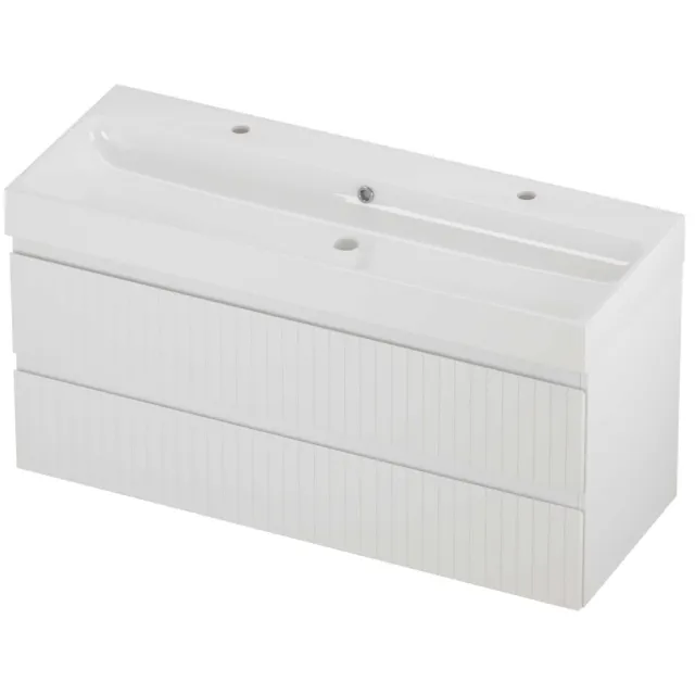 Proline Podium Badmeubelset Polystone Loft 2 Kraangaten Enkel 120x46x62 cm Glans Wit Mat Wit