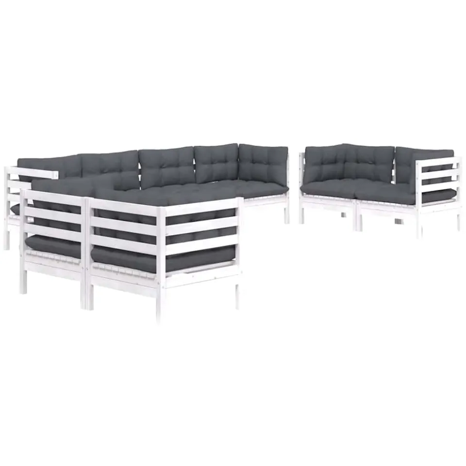 vidaXL 8-delige Loungeset met kussens massief grenenhout Wit