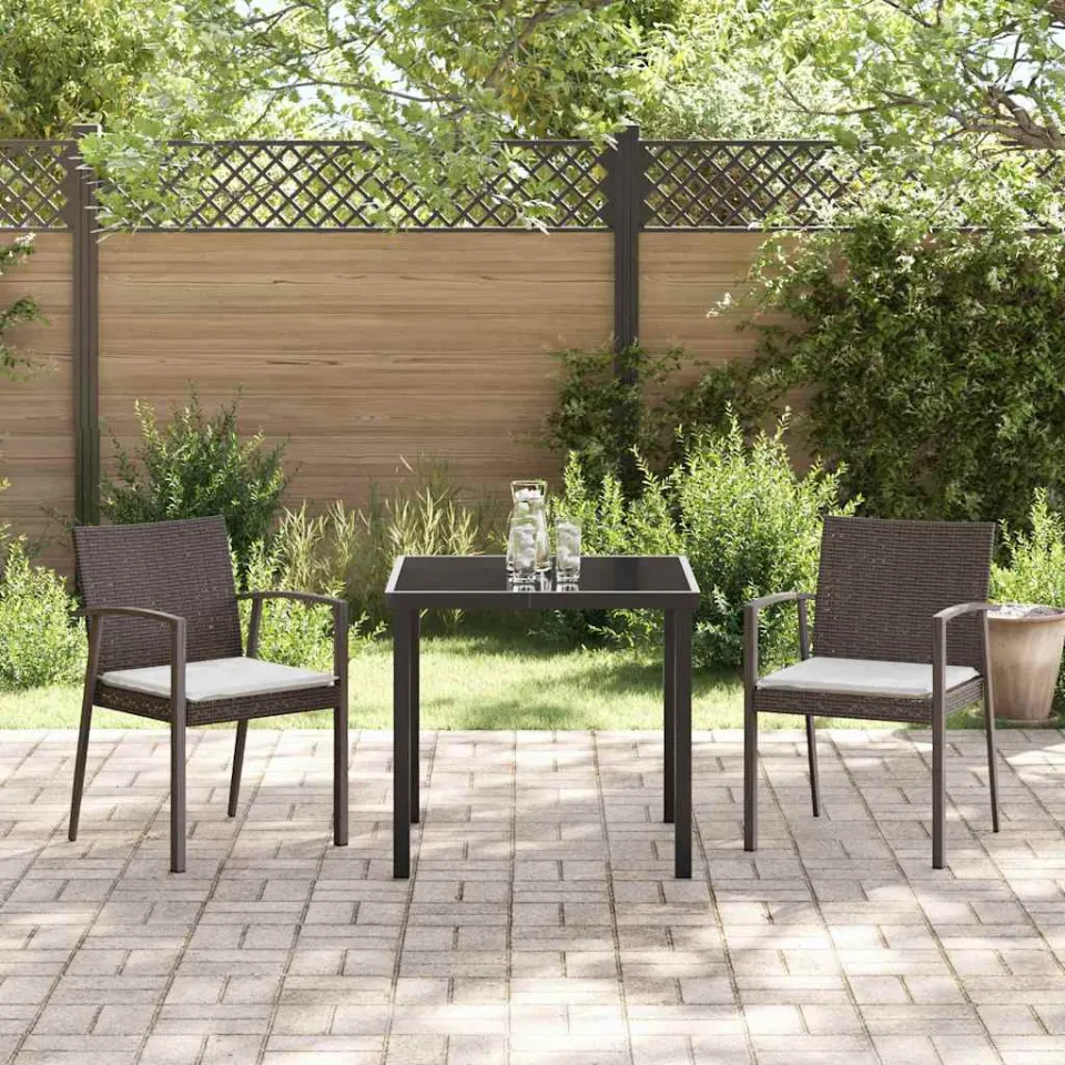 vidaXL Tuin eettafelset 3 st Bruin en zwart PE Rattan, foto 3
