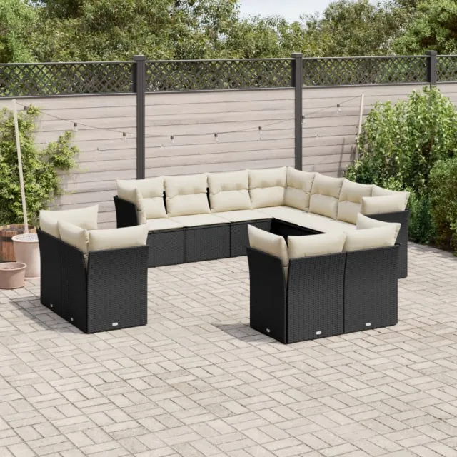 vidaXL 11-delige Loungeset met kussens poly rattan zwart, foto 2