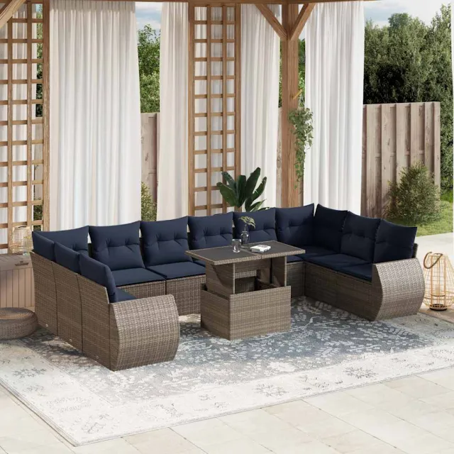 vidaXL 11-delige tuinbankset met kussens, grijs polyrotan, foto 2