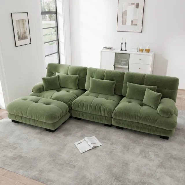 Wishdor Modulaire Hoekbank - Diepe Zitting - Vintage Ontwerp - Woonkamer - Chenille - Groen