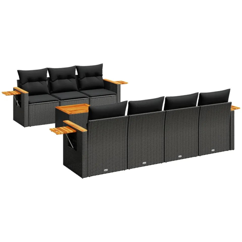 vidaXL 8-delige Loungeset met kussens poly rattan zwart, foto 3