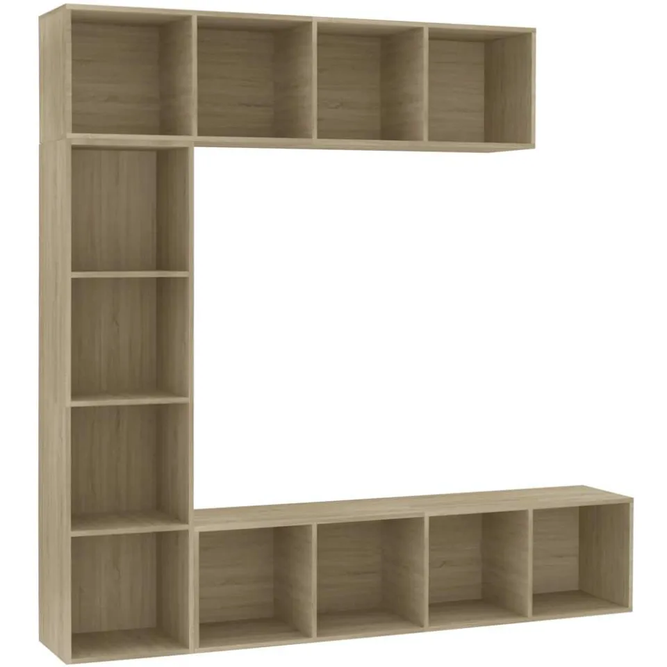vidaXL 3-delige Boekenkast-/tv-meubelset 180x30x180 cm eikenkleurig, foto 3