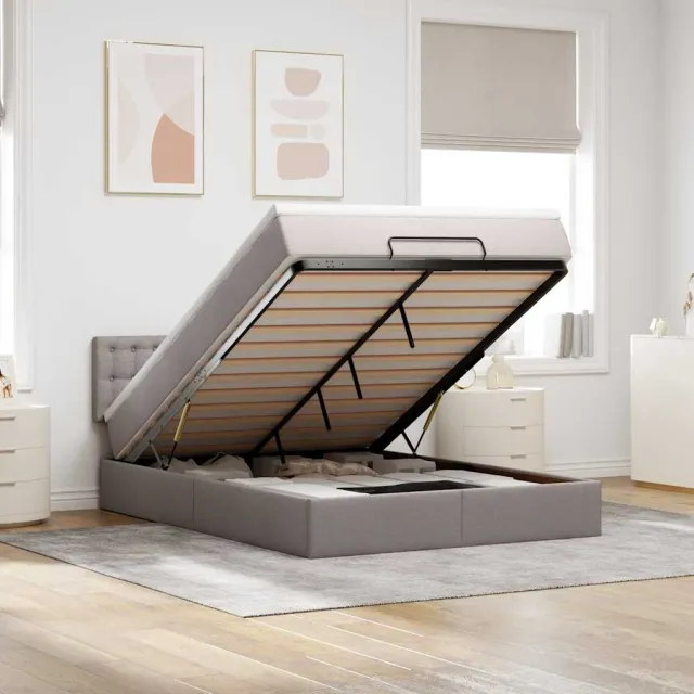 vidaXL Bed poef met matras en LED's 140x200 cm stof taupe