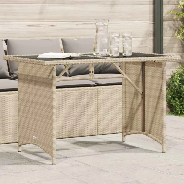 vidaXL Tuintafel met glazen blad 110x68x70 cm poly rattan beige, foto 2