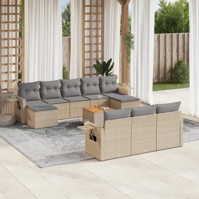vidaXL 11-delige Loungeset met kussens poly rattan gemengd beige