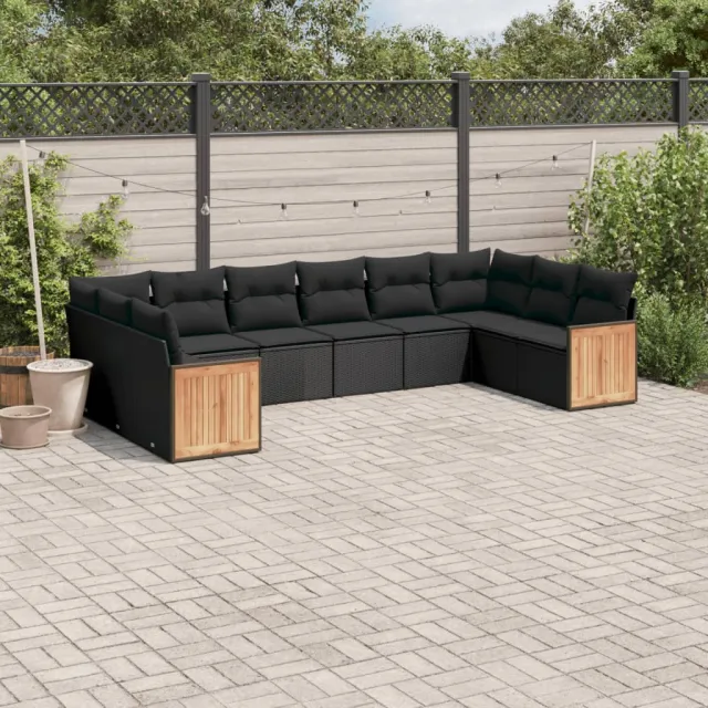 vidaXL 10-delige Loungeset met kussens poly rattan zwart, foto 2