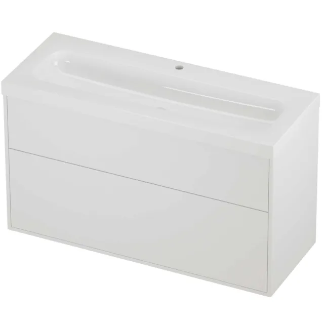 Proline Haga Badmeubelset Polystone Mezza 1 Kraangat Voor Grepen 120x46x73 cm Glans Wit Mat White Mat Wit
