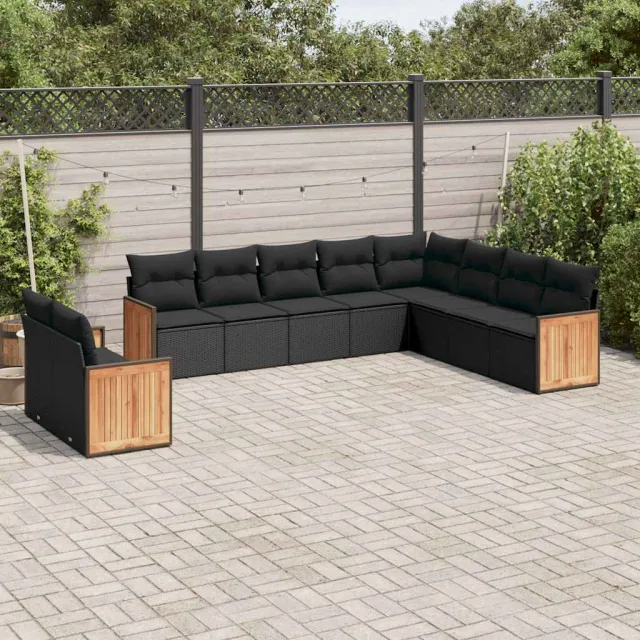vidaXL 10-delige Loungeset met kussens poly rattan zwart, foto 2