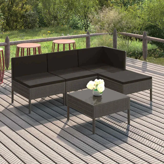 vidaXL 5-delige Loungeset met kussens poly rattan grijs, foto 2