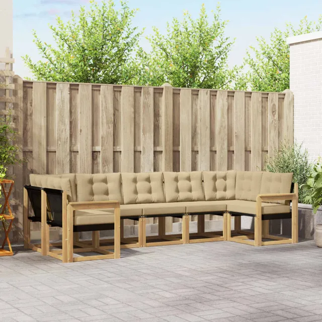 vidaXL Buiten bankenset 7 st 7-zits Wit en Beige