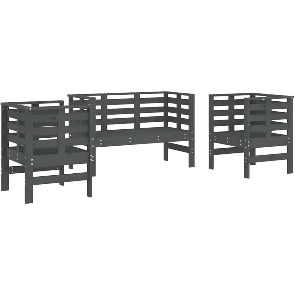 vidaXL 3-delige Loungeset massief grenenhout grijs