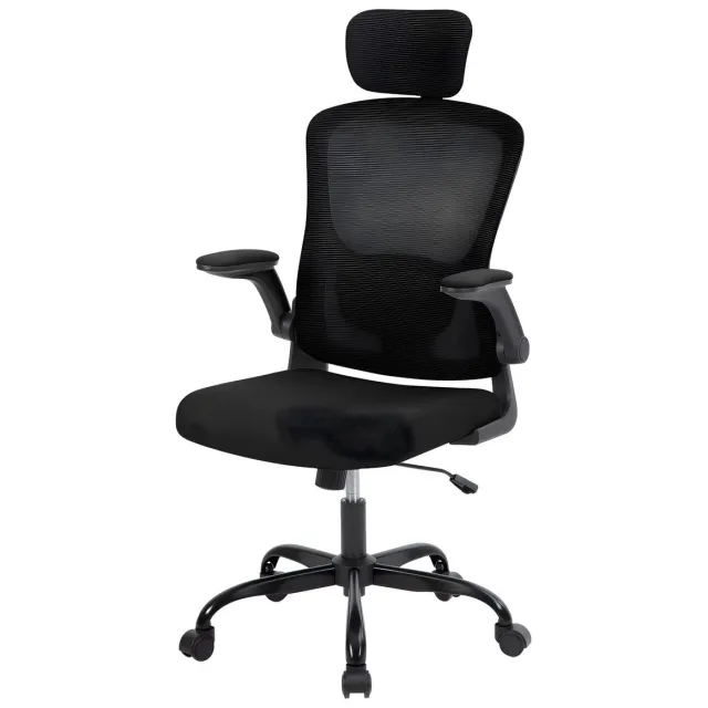 Happiq Bureaustoel - Ergonomische Mesh Stoel met Hoge Rug, 2D Hoofdsteun, Lendensteun, verstelbaar Armleuningen en Kantelfunctie - Zwart Black