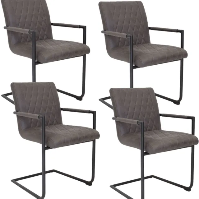 Dimehouse Set van 4 Eetkamerstoelen Dean Industrieel Antraciet - Microvezel Stof - Met Armleuningen - Stof - Industrieel