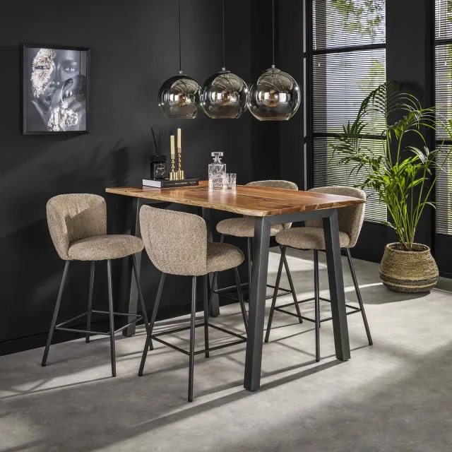 LifestyleFurn Industriele Boomstam Bartafel 'Judge' 147 x 80cm massief acacia naturel, foto 2