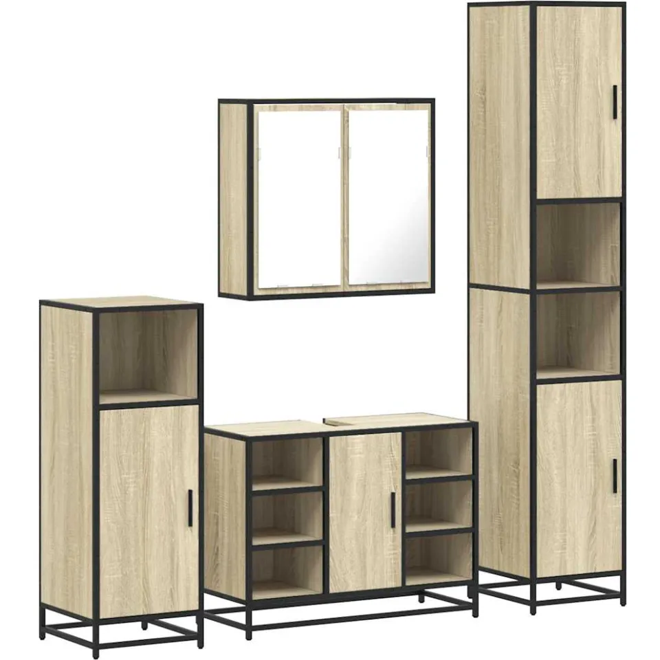 vidaXL 4-delige Badkamermeubelset bewerkt hout sonoma eikenkleurig, foto 3