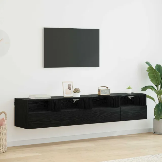 vidaXL TV Wandkasten 2 st Zwart Eiken Bewerkt hout