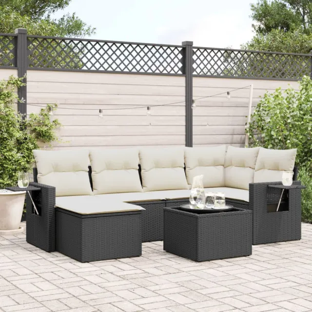 vidaXL 7-delige Loungeset met kussens poly rattan zwart, foto 2