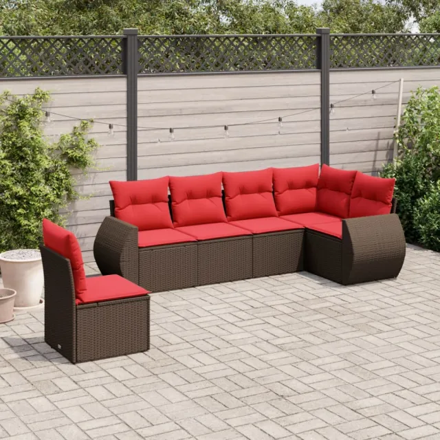 vidaXL 6-delige tuinbankset met kussens, bruin polyrotan, foto 2