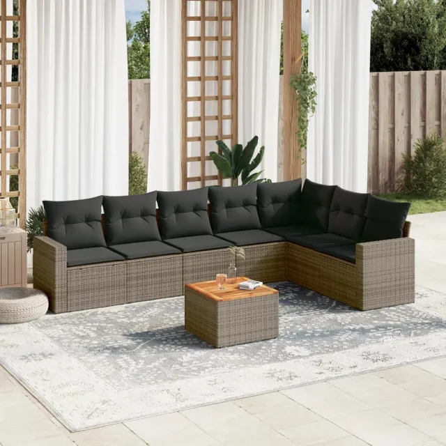 vidaXL 8-delige Loungeset met kussens poly rattan grijs, foto 2