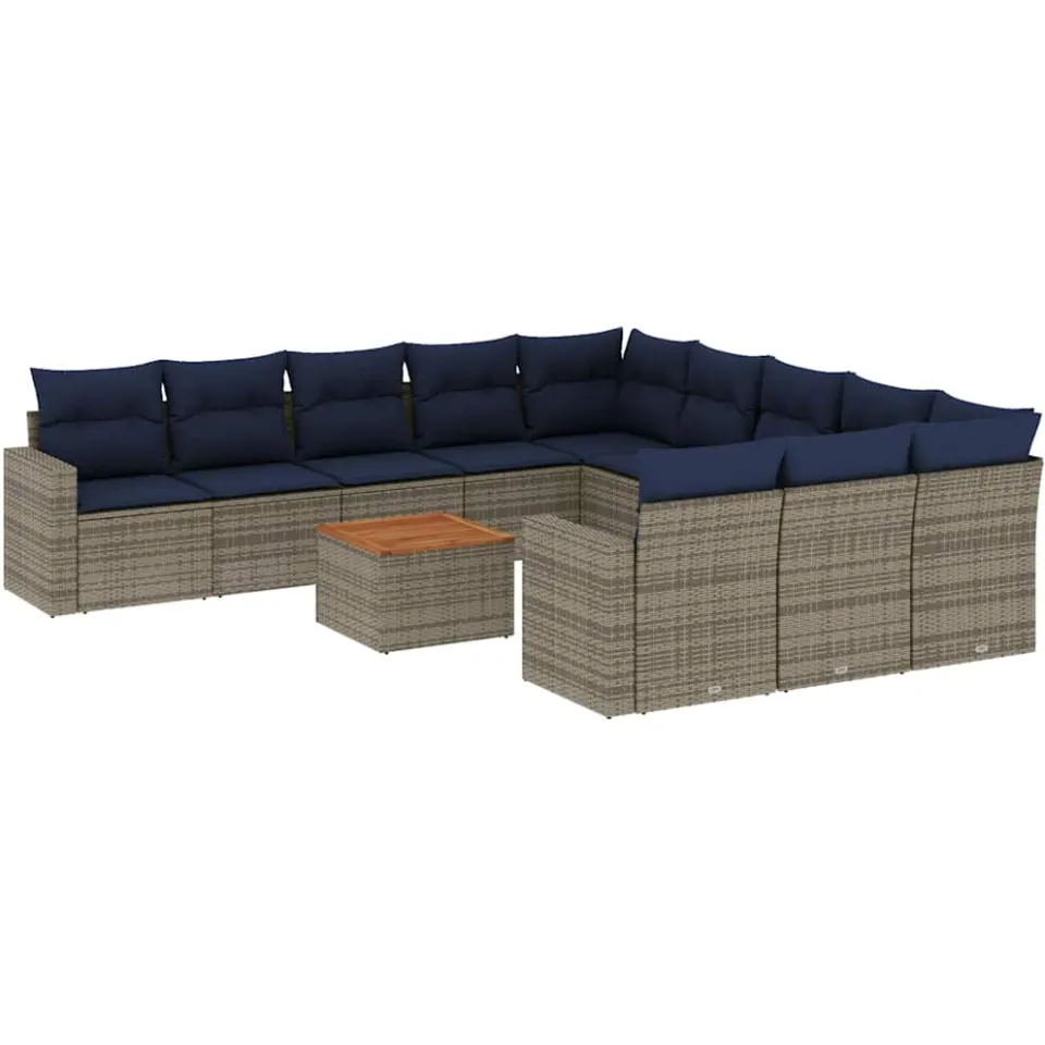 vidaXL 12-delige Loungeset met kussens poly rattan grijs, foto 3