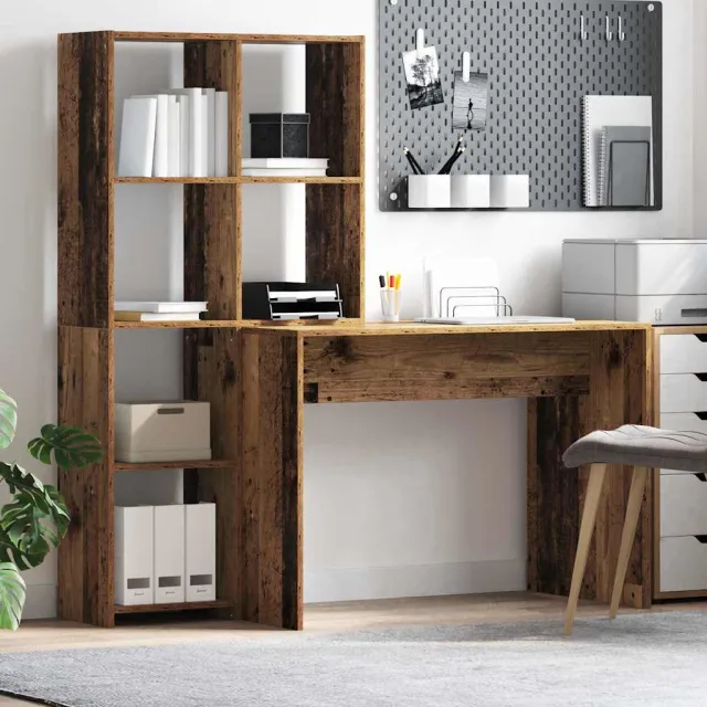 vidaXL Bureau Oud Hout 138,5 x 55 x 143 cm Bewerkt hout bruin, foto 2