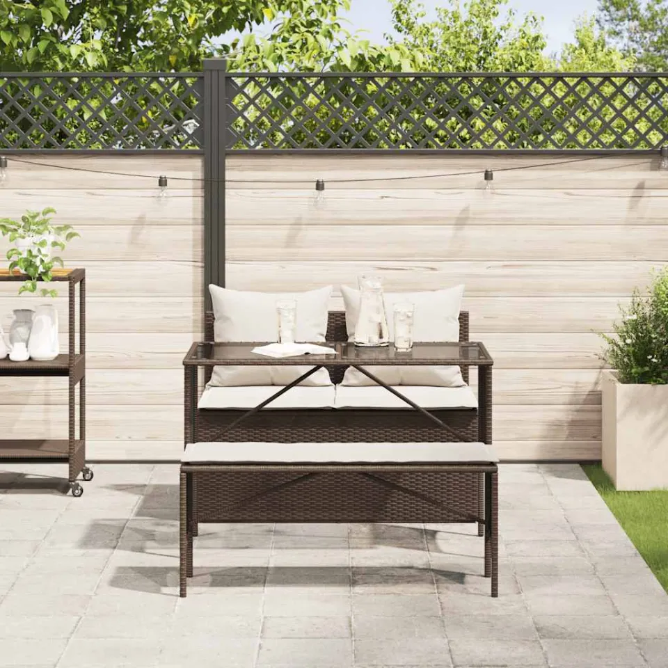vidaXL 3-delige Tuinset met kussens poly rattan bruin, foto 3