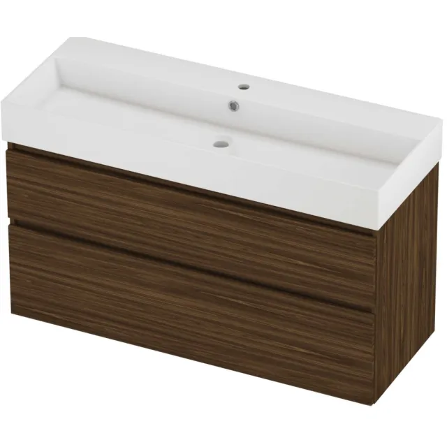 Proline Zara Badmeubelset Porselein Loft 1 Kraangat Asymmetrisch 120x46x73 cm Glans Wit Cabana Oak Eiken