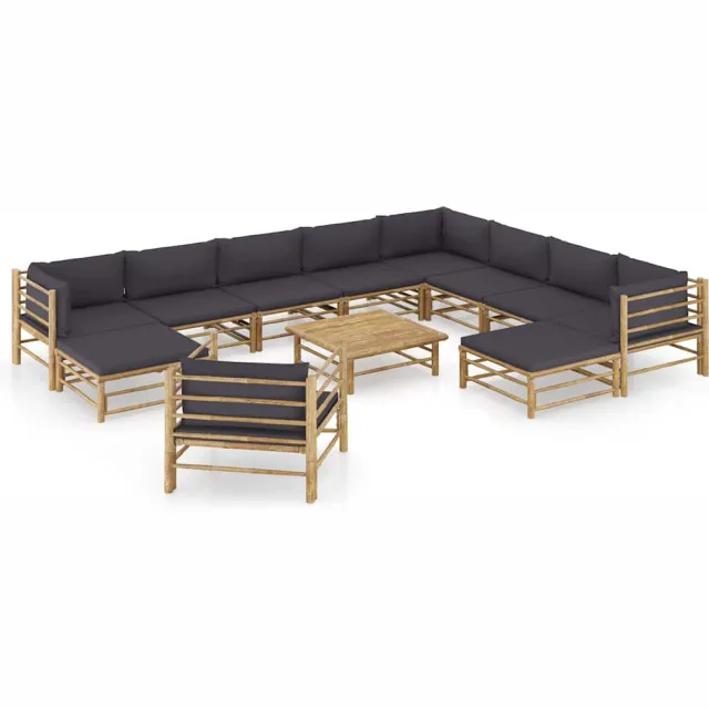 vidaXL 12-delige Loungeset met donkergrijze kussens bamboe Grijs