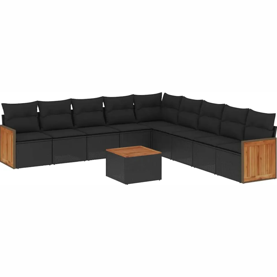 vidaXL 10-delige Loungeset met kussens poly rattan zwart, foto 3